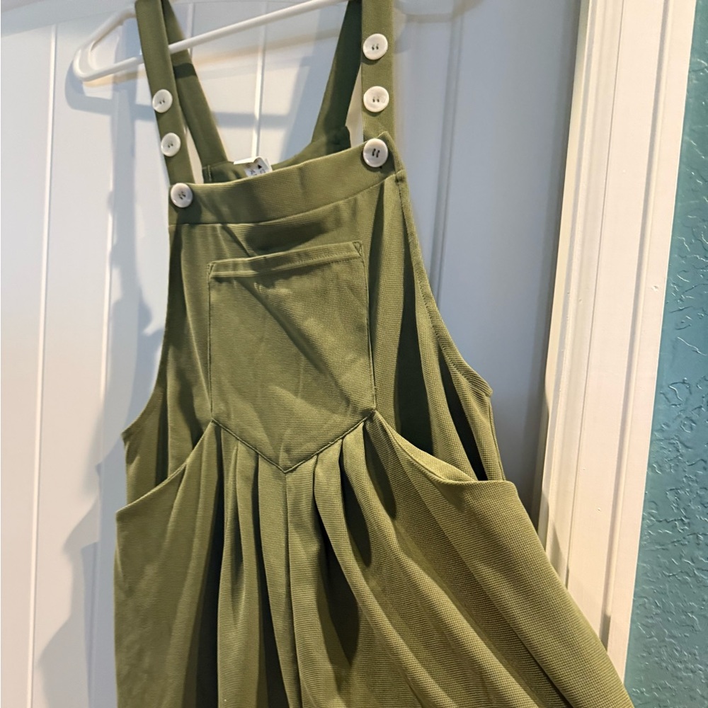 Olive Green Pinafore overall with Button Straps
